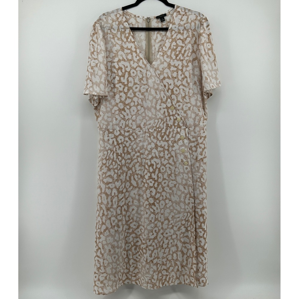 Ann Taylor Factory Tan Leopard Faux Wrap Midi Dress 16 Career Neutral Formal - Picture 1 of 9
